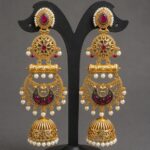 Gold Plated Floral Jhumka Earring Gorgeous Premium Jewelry for Pearl Work Detailing
