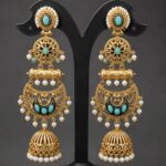 Gold Plated Floral Jhumka Earring Gorgeous Premium Jewelry for Pearl Work Detailing - "Aqua"