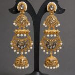Gold Plated Floral Jhumka Earring Gorgeous Premium Jewelry for Pearl Work Detailing - "White"