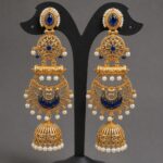 Gold Plated Floral Jhumka Earring Gorgeous Premium Jewelry for Pearl Work Detailing - Blue