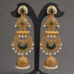 Gold Plated Floral Jhumka Earring Gorgeous Premium Jewelry for Pearl Work Detailing - "Green"