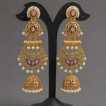Gold Plated Floral Jhumka Earring Gorgeous Premium Jewelry for Pearl Work Detailing - ''BabyPink''