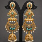 Gold Plated Floral Jhumka Earring Gorgeous Premium Jewelry for Pearl Work Detailing - "MInt"