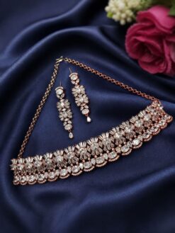 Designer AD Necklace Set stylish brass jewelry design
