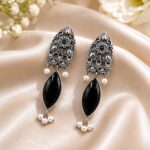 Dangler Floral Art Earring Traditional Jewelry for Beautiful Party Style - "Black"