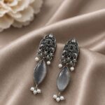 Dangler Floral Art Earring Traditional Jewelry for Beautiful Party Style - "Grey"