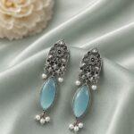 Dangler Floral Art Earring Traditional Jewelry for Beautiful Party Style - "Aqua"
