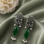 Dangler Floral Art Earring Traditional Jewelry for Beautiful Party Style - "Green"
