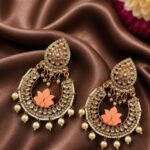 Kundan Meenakari Earring Exquisite Design for Traditional Wear - Peach