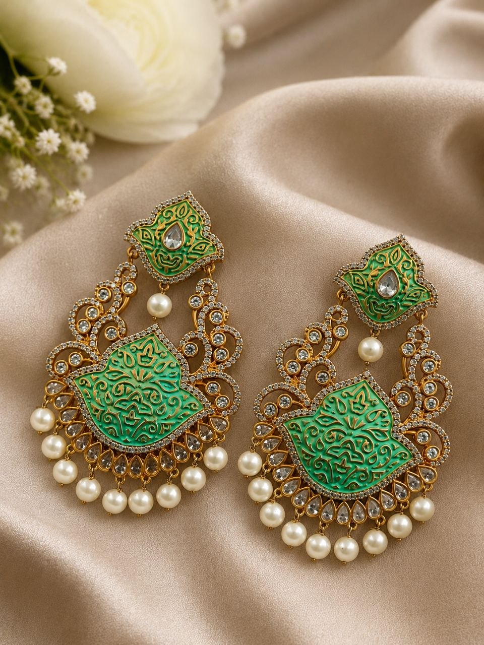 Kundan Meenakari Earring Traditional Design for Gorgeous Style 1 Kundan Meenakari Earring stylish brass jewelry design