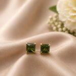 Gold Plated Square Stud Elegant Style for Modern Everyday Fashion - "Green"