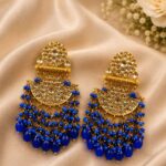 Gold Plated Earring Stylish Design for Gorgeous Beads And Pearl Work Detailing - "Blue"