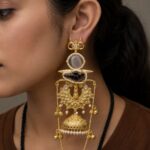 Gold Plated Kashmiri Earring Parrot Design for Traditional Festive Wear - "Grey"