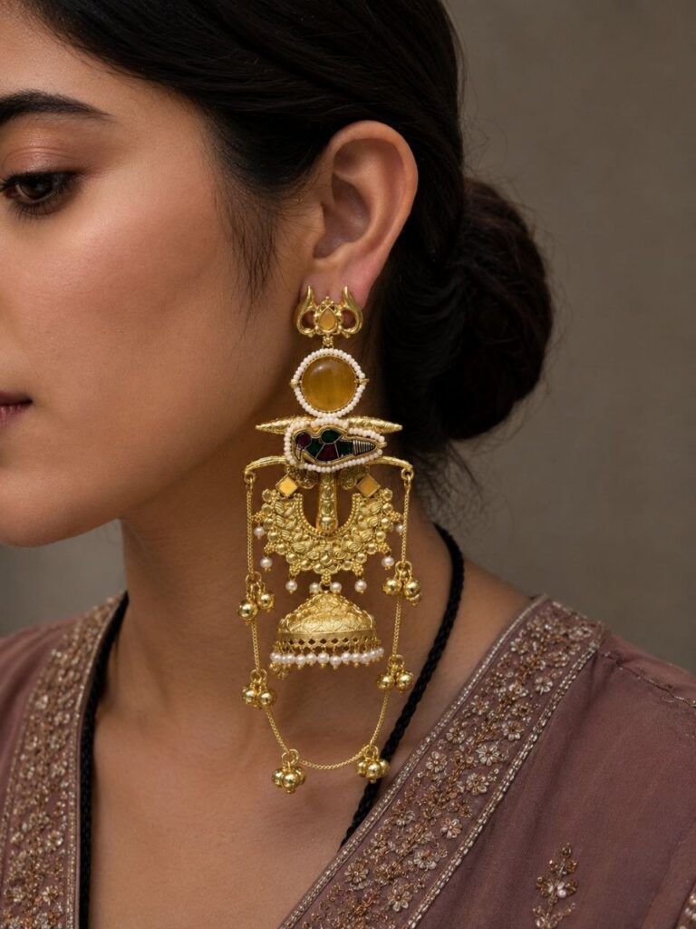 Gold Plated Kashmiri Earring Parrot Design for Traditional Festive Wear