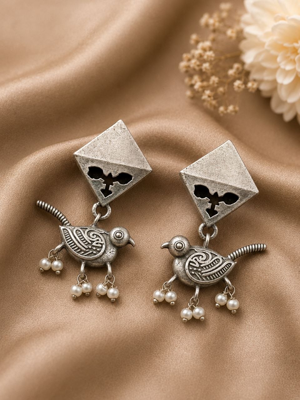 Silver Bird Earring Nature Inspired Design for Stunning Look 1 Silver Bird Earring stylish brass jewelry design