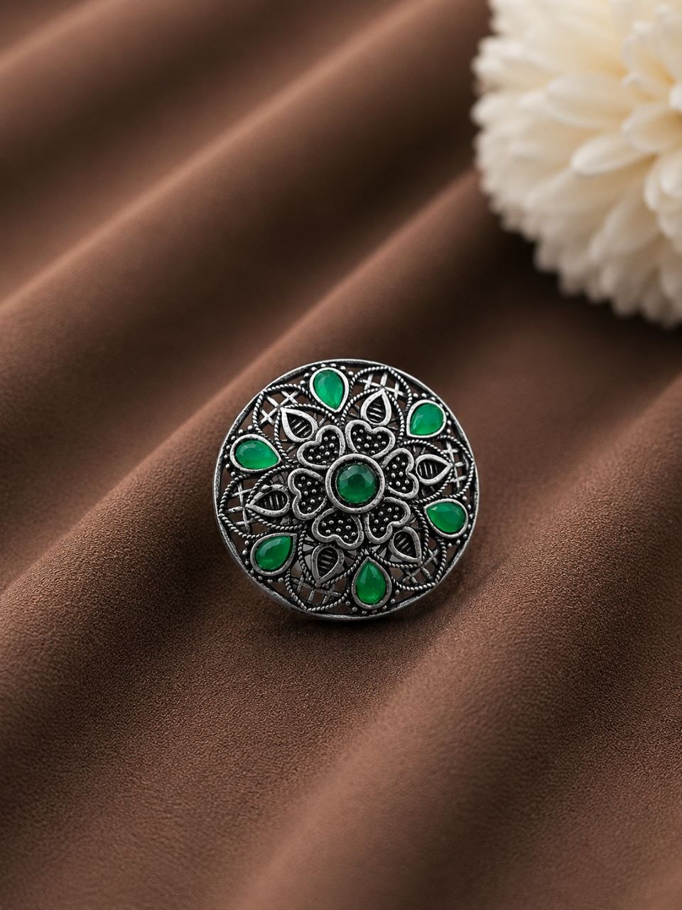 Silver Floral Ring Elegant Inspired Design for Festive Fashion Wear 1 Silver Floral Ring stylish brass jewelry design