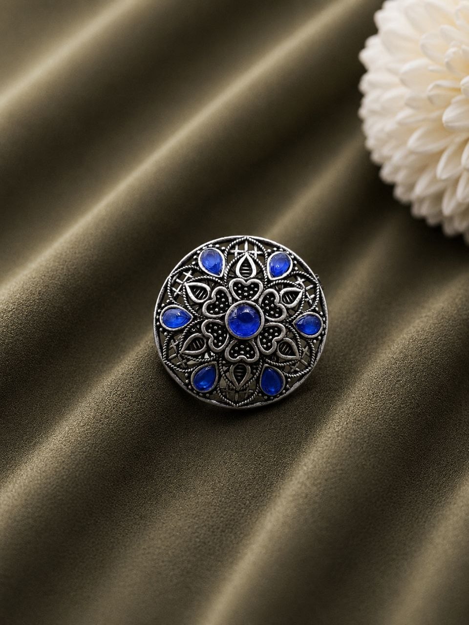 Silver Floral Ring Elegant Inspired Design for Festive Fashion Wear 2 Silver Floral Ring stylish brass jewelry design