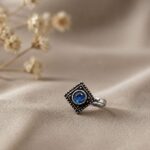 Silver Square Nose Pin Geometric Design for Stylish Traditional Wear - Blue