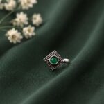 Silver Square Nose Pin Geometric Design for Stylish Traditional Wear - "Green"