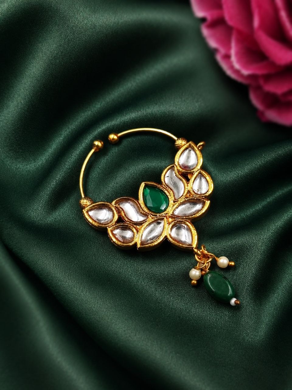 Designer Leaf Nose Pin Nature-Inspired Jewelry for Ethnic Look 1 Designer Leaf Nose Pin elegant nature inspired jewelry design