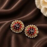 Hand Painted Stud Earring Artistic Handcrafted Design for Ethnic Wear - "Black"