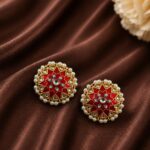 Hand Painted Stud Earring Artistic Handcrafted Design for Ethnic Wear - "Red"