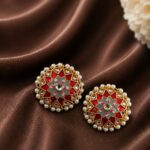 Hand Painted Stud Earring Artistic Handcrafted Design for Ethnic Wear - "Grey"