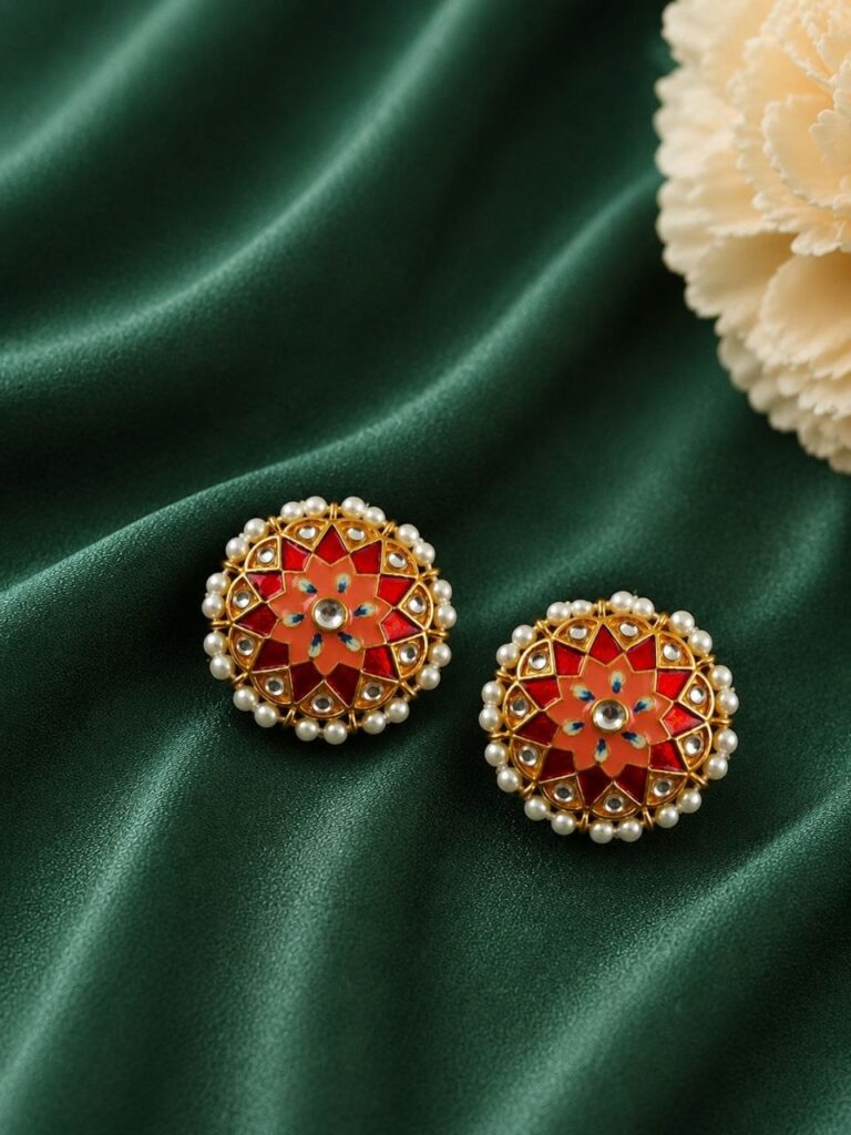 Hand Painted Stud Earring Artistic Handcrafted Design for Ethnic Wear