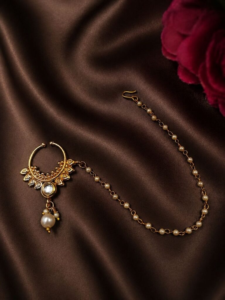 Traditional Gold Nath Ethnic Nose Ring for Weddings & Bridal Look