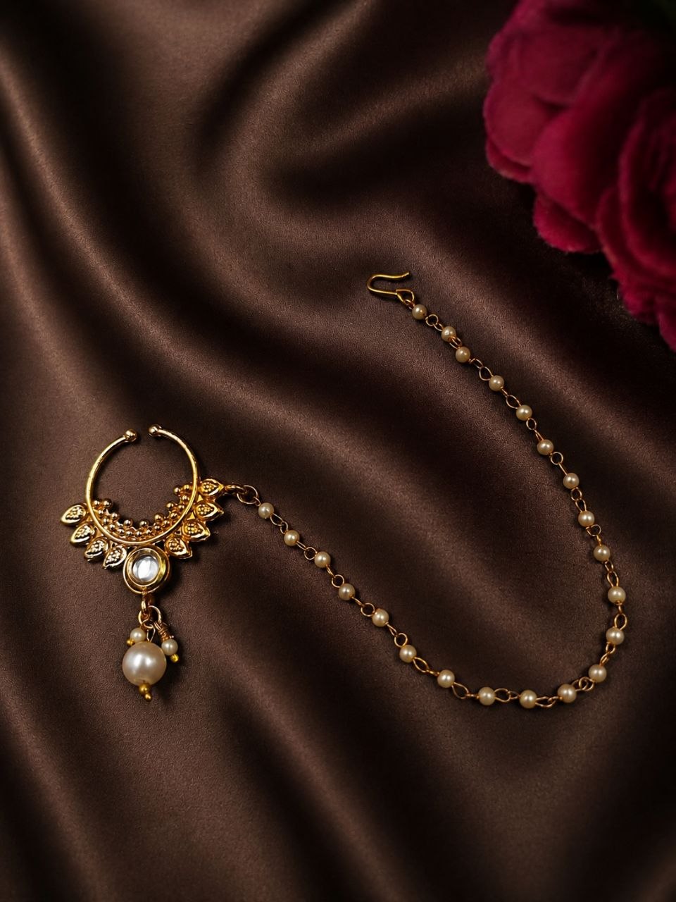 Traditional Gold Nath Ethnic Nose Ring for Weddings & Bridal Look 1 Traditional Gold Nath elegant ethnic nose ring jewelry design