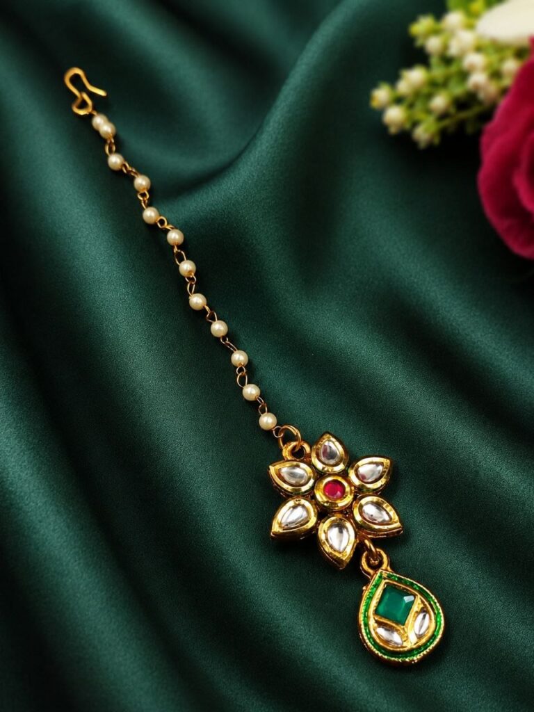 Gold Plated Floral Maang Tikka traditional  Jewelry for Beautiful Look