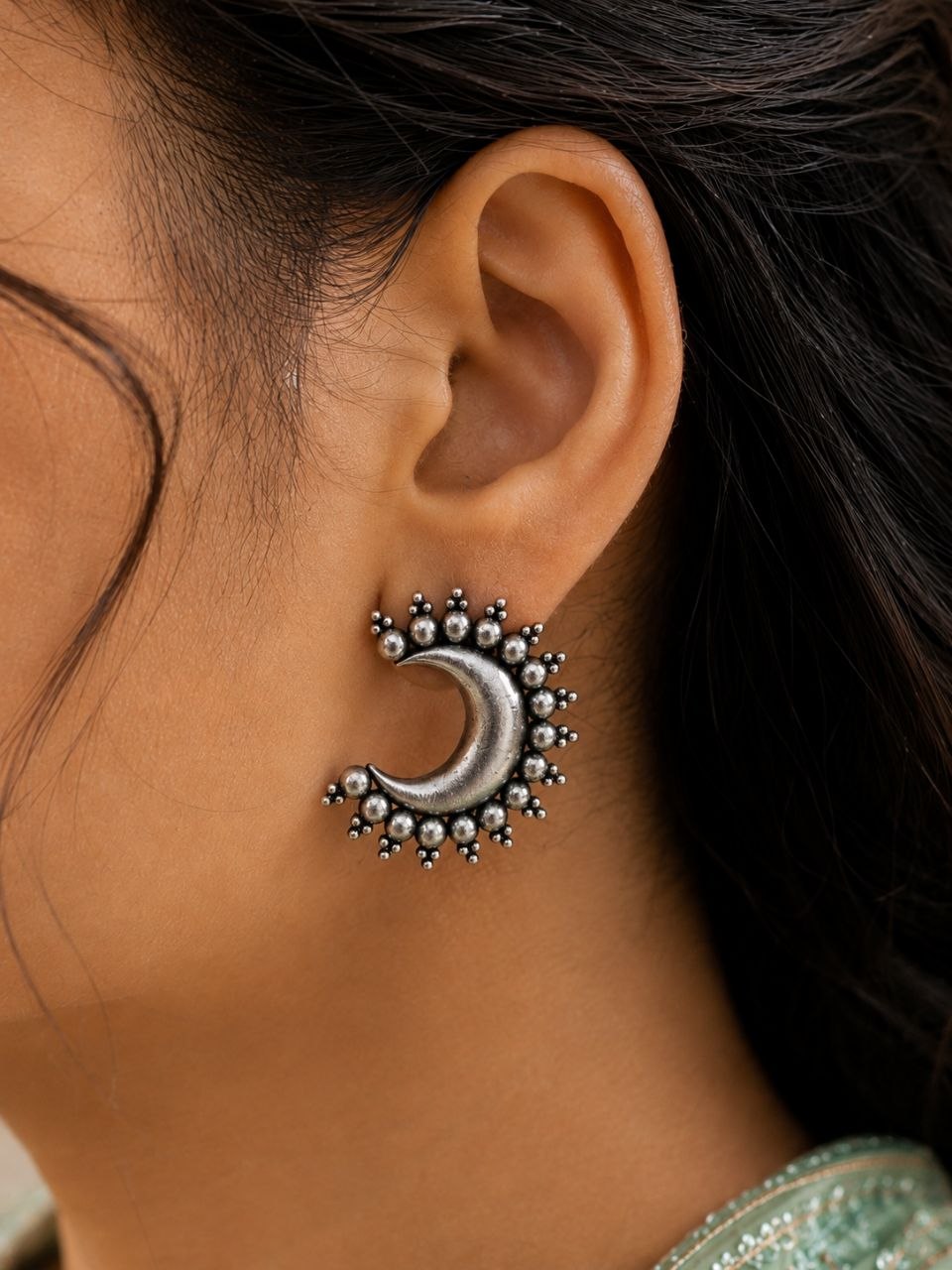 Oxidized Half Moon Earring Crescent Design for Traditional Wear 1 Oxidized Half Moon Earring elegant crescent moon jewelry design
