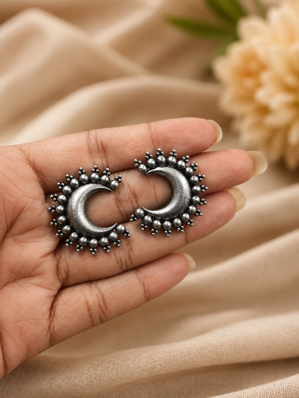 Oxidized Half Moon Earring Crescent Design for Traditional Wear 3 Oxidized Half Moon Earring elegant crescent moon jewelry design