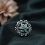 Oxidized Floral Ring Vintage Design for Ethnic & Everyday Wear - "MInt"