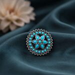 Oxidized Floral Ring Vintage Design for Ethnic & Everyday Wear - "Aqua"