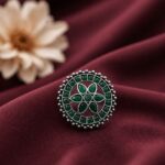 Oxidized Floral Ring Vintage Design for Ethnic & Everyday Wear - "Green"