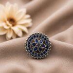 Oxidized Floral Ring Vintage Design for Ethnic & Everyday Wear - Blue