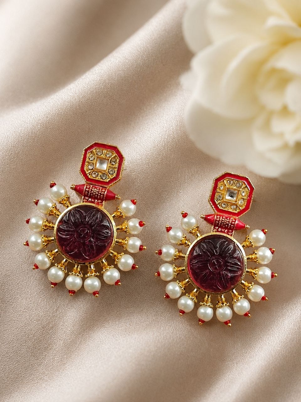 Antique Gold Kundan Earrings Vintage Ethnic Jewelry for Weddings & Festive Wear 3 Gold Kundan Earring royal traditional jewelry design