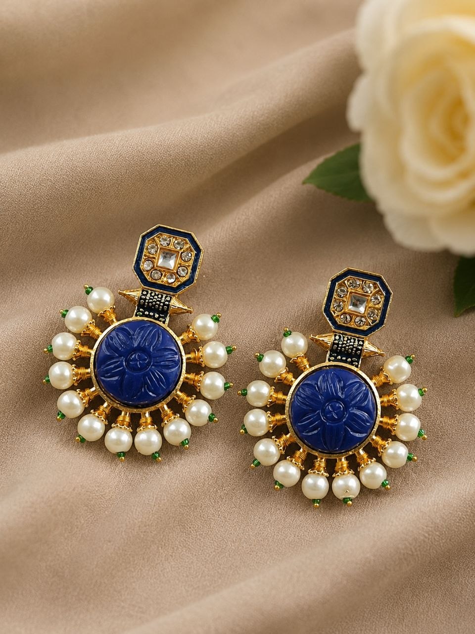Antique Gold Kundan Earrings Vintage Ethnic Jewelry for Weddings & Festive Wear 1 Gold Kundan Earring royal traditional jewelry design