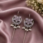 Silver Floral Earcuff Inspired Ear Jewelry for Party & Festive Wear - ''BabyPink''