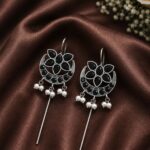 Silver Floral Earcuff Inspired Ear Jewelry for Party & Festive Wear - "Black"