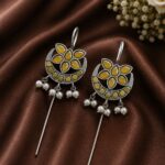 Silver Floral Earcuff Inspired Ear Jewelry for Party & Festive Wear - "Yellow"