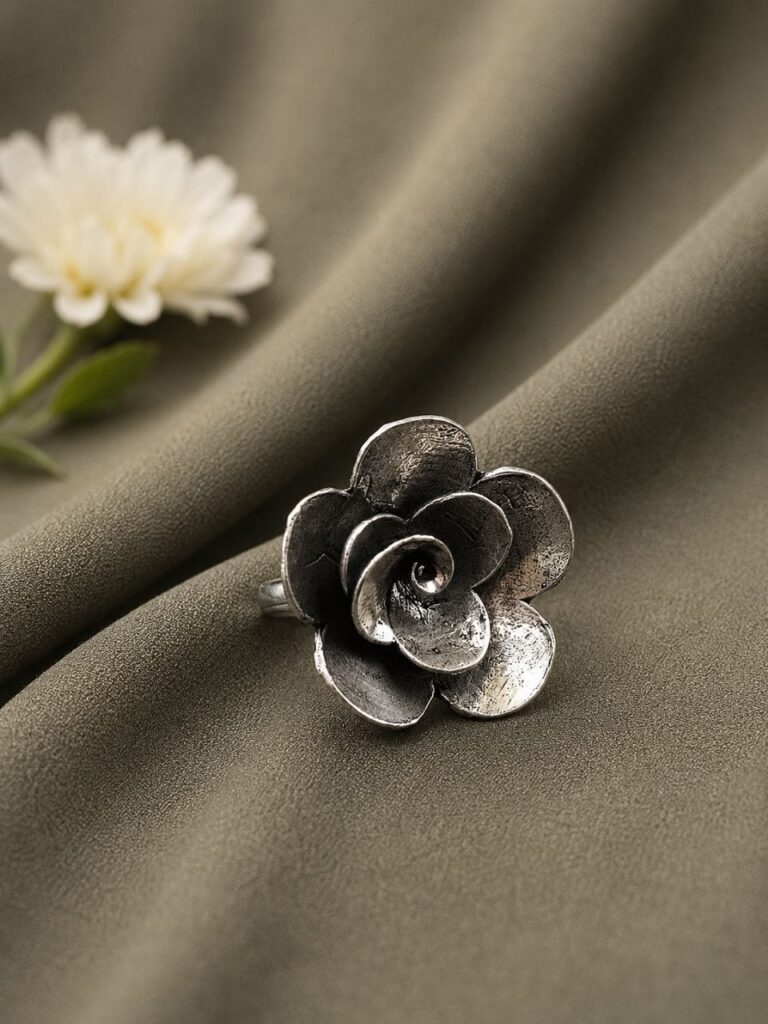 Silver Rose Ring Elegant Jewelry for Party & Festive Wear