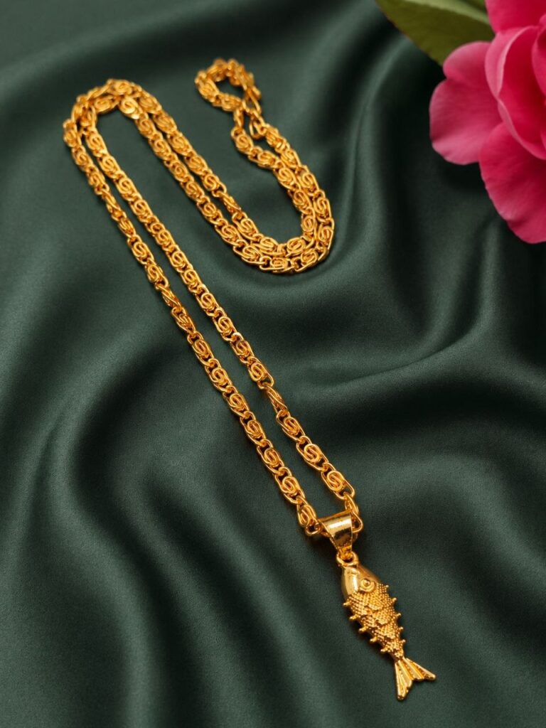Fish Chain Pendant Golden Necklace for Party & Fashion Wear