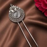 Vintage Leaf Juda Pin Stylish Hair Accessory for Traditional & Festive Hairstyles - "Grey"
