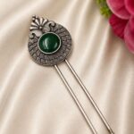 Vintage Leaf Juda Pin Stylish Hair Accessory for Traditional & Festive Hairstyles - "Green"