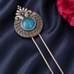 Vintage Leaf Juda Pin Stylish Hair Accessory for Traditional & Festive Hairstyles - "Aqua"