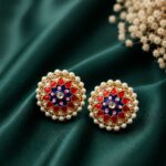 Hand Painted Stud Earring Artistic Handcrafted Design for Ethnic Wear - "Blue"