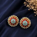 Hand Painted Stud Earring Artistic Handcrafted Design for Ethnic Wear - "Mint'