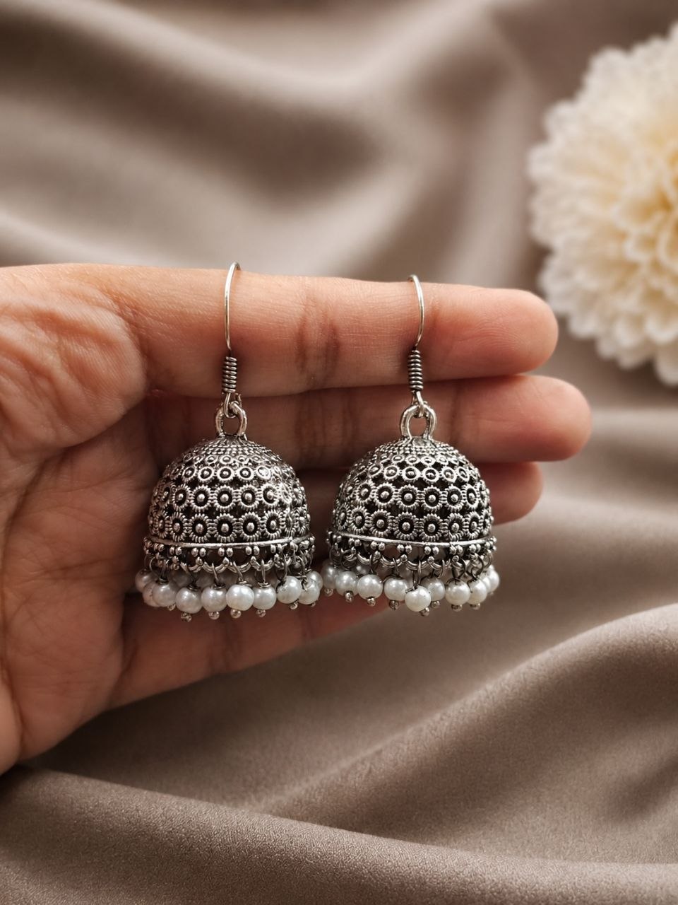 Oxidized Silver Jhumka Traditional Design for Beautiful Ethnic Fashion Look 2 Oxidized Silver Jhumka stylish brass jewelry design